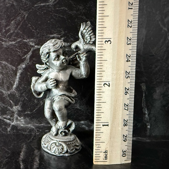 SUN Small Pewter Cherub Angel with Dove Figurine - Picture 2 of 13